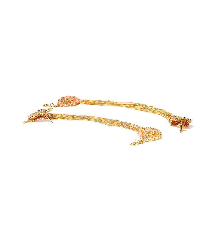 YouBella Gold-Toned Teardrop Shaped Studs with Ear Chains